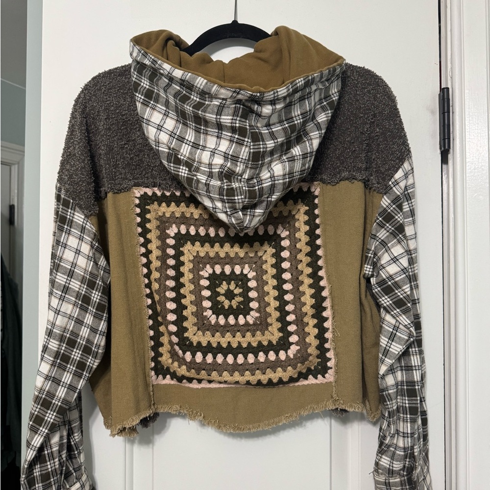 Plaid and Brown Patchwork Hoodie